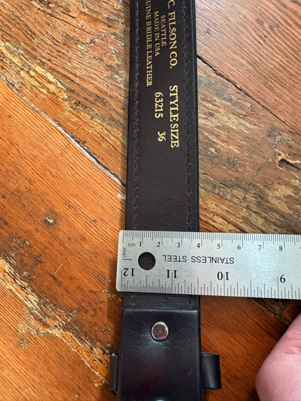 Filson Brown Genuine Bridle Leather Belt with Gold Stamping - Picture 3 of 6